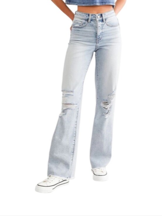 BKE Denim - BKE BILLIE Slim Fit High-Rise Wide-Leg Distressed Raw Hem Frayed Denim Jeans